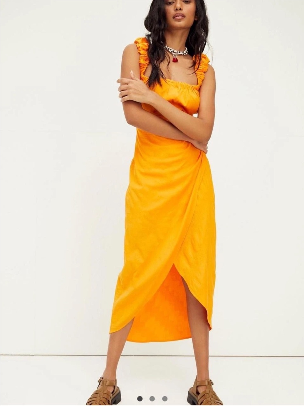 Free People At Dusk Poppy Field Midi Dress Orange Medium